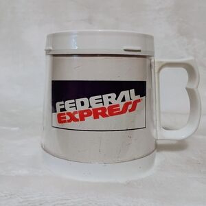 Vtg FedEx Federal Express Logo Plastic Coffee Mug Cup Thermo-Serv USA Advertise